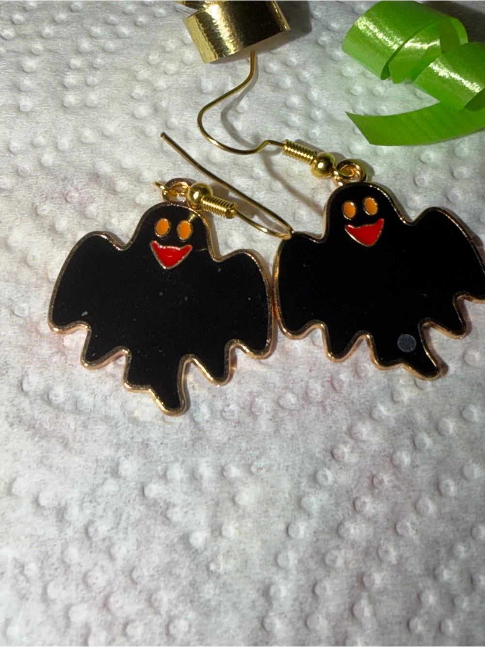 Cute Black Ghost Dangle Earrings with Gold Trim